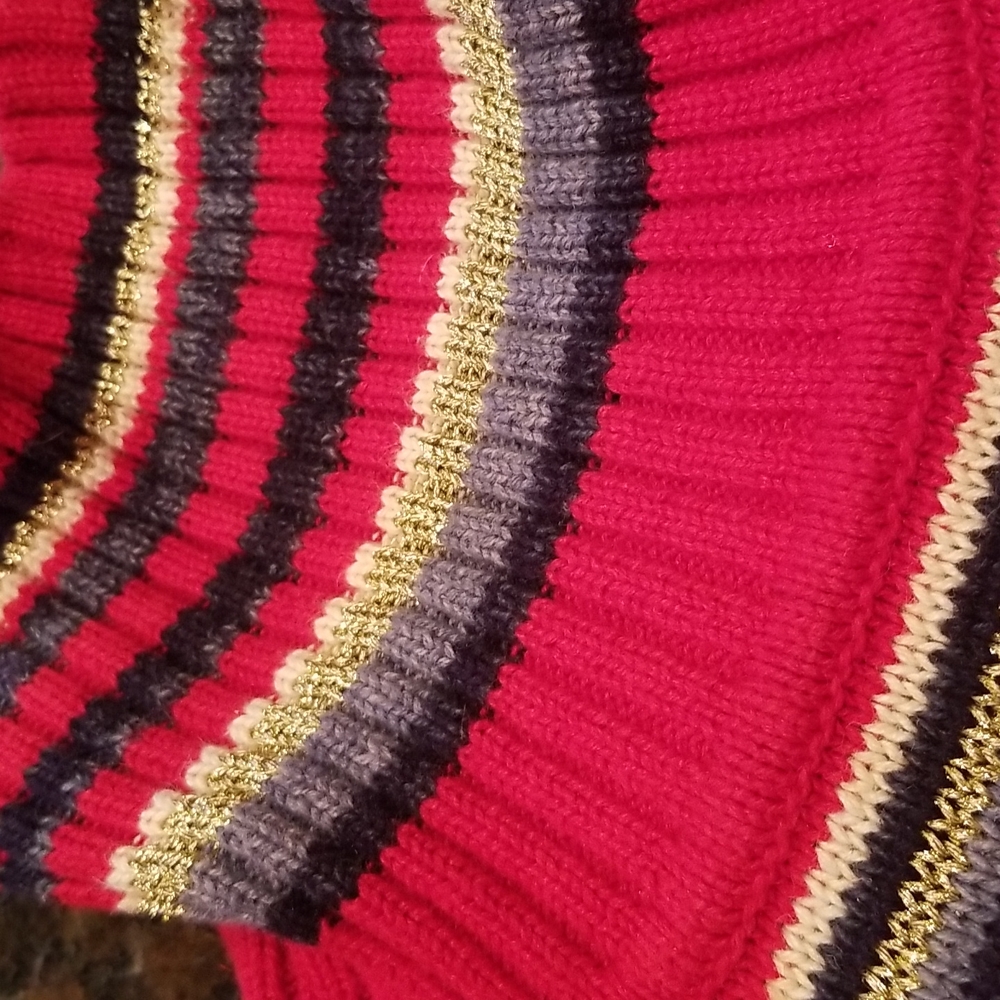 Tiara International red, blue, white striped sweater with some gold threading S - Picture 8 of 8